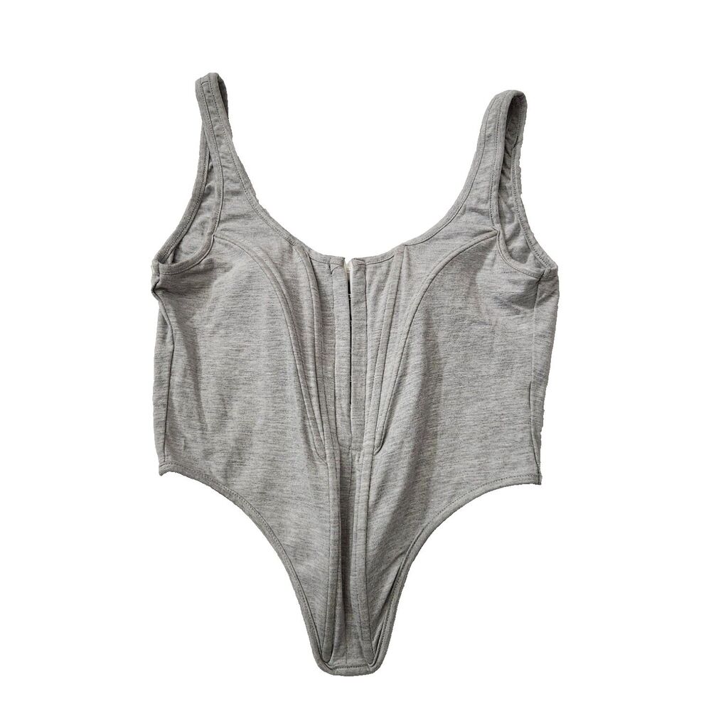 PrettyLittleThing Women's Gray Corset Crop Top – Size 8, Boned, Trendy & Stylish